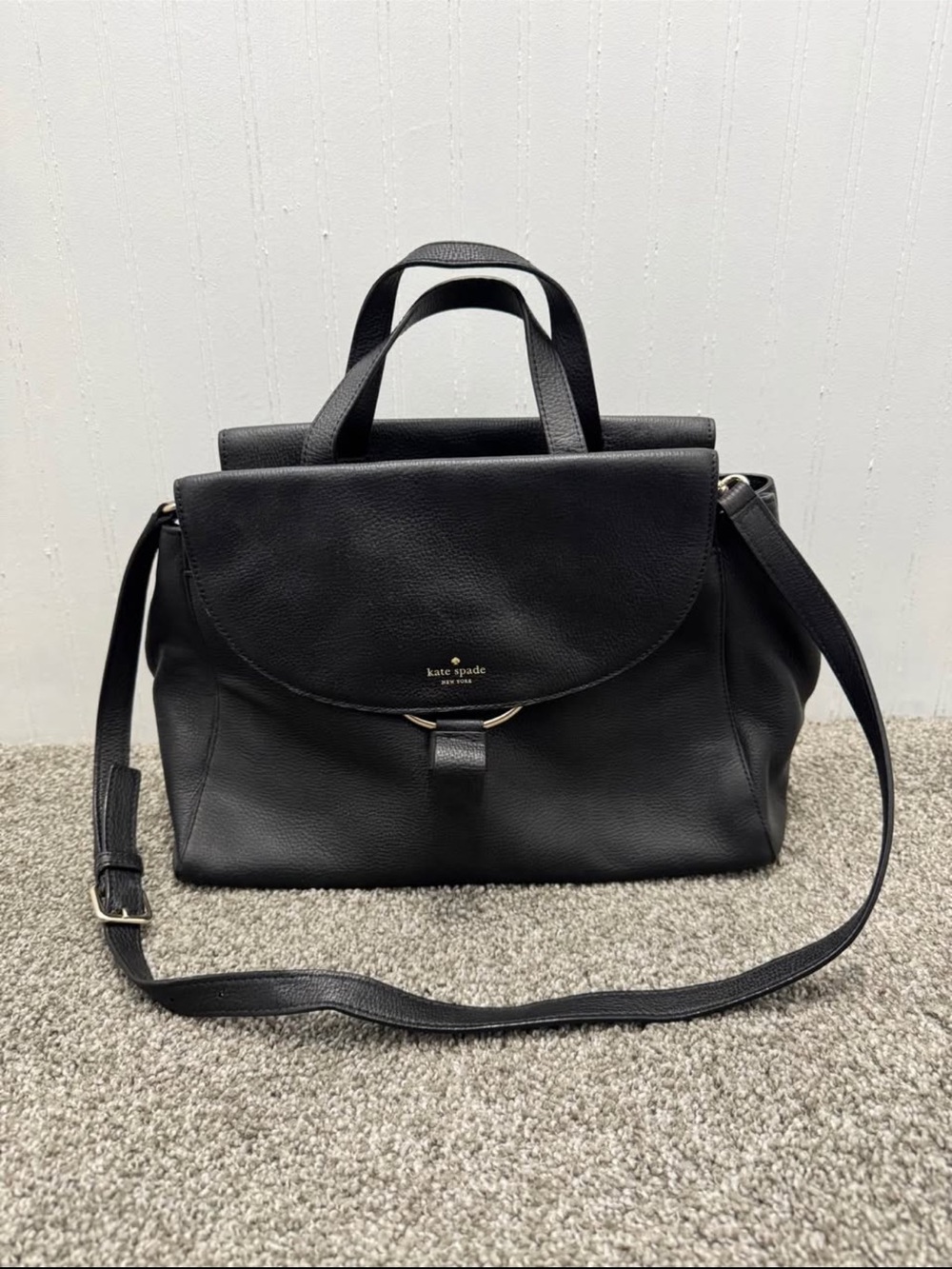 kate spade Black Pebbled Leather Satchel with Adjustable Strap